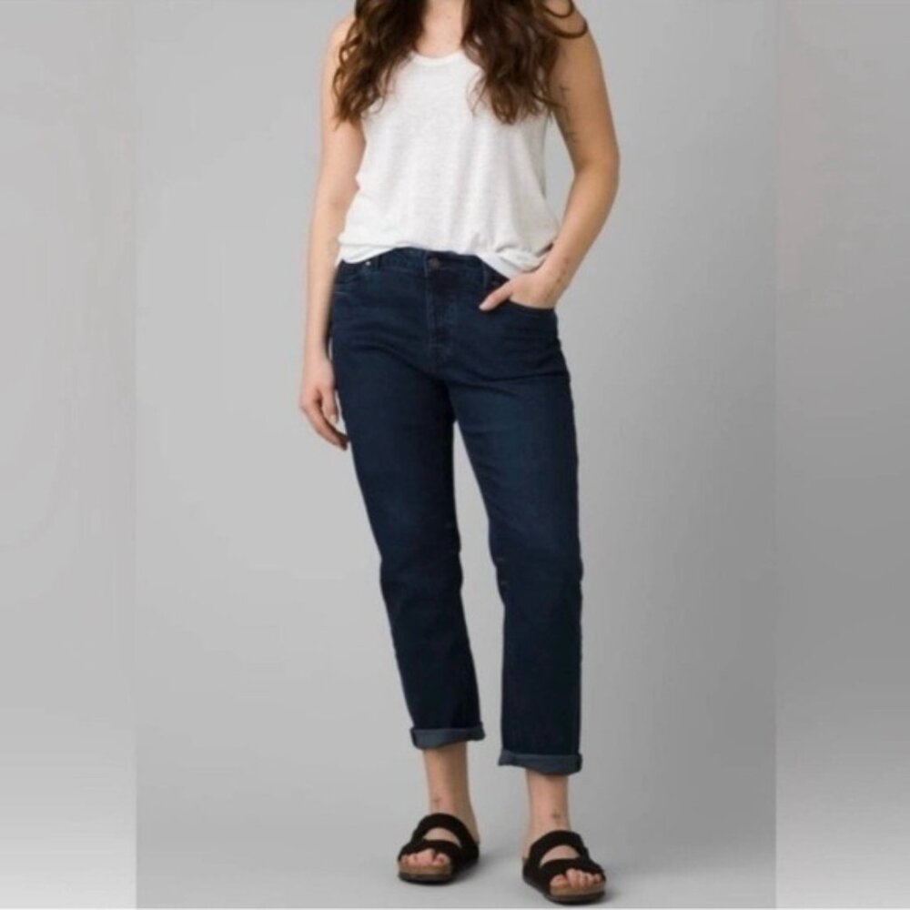 NWT Prana Buxton Organic Jeans 4 Deep Blue Boyfriend Button Fly Mid Rise Relaxed